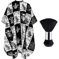 FEBSNOW Hair Cutting Cape Kit,Professional Barber Cape with Neck Duster Brush for Adults Waterproof Salon Cape with Adjustable Closure Snap Salon Barber Supplies 47x55 Inches(Black and White Plaid)