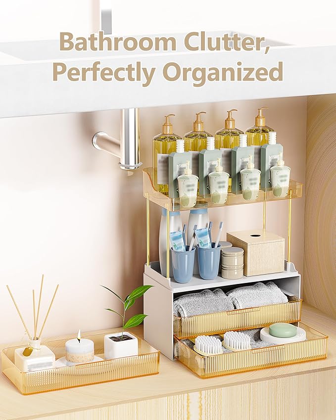 Bathroom Organizers and Storage, Makeup Organizer (Sturdy Durable Attractive), Ideal for Vanity, Countertop, Counter, Perfume, Skincare, Cabinet, Cosmetic, Dresser Organizer (Gold)
