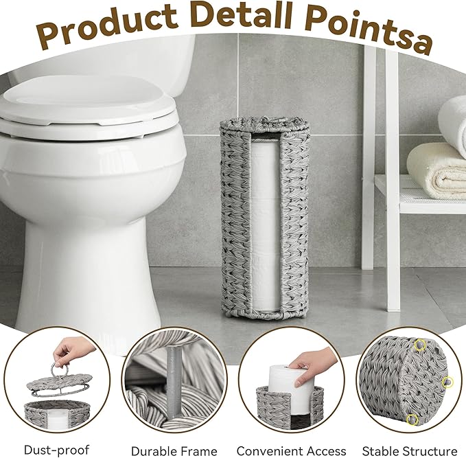 GRANNY SAYS Toilet Paper Storage with Lid, Toilet Paper Holder Stand with Storage, Woven Basket for 3 Mega Rolls, Decorative Tissue Holder for Bathroom, Gray