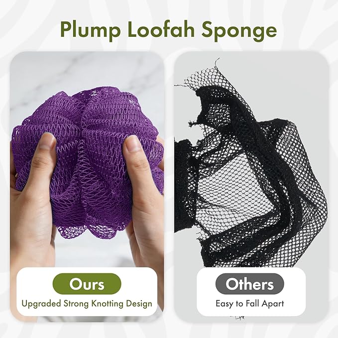 Loofah Bath Sponge, 2 Pack African Net Sponge Authentic, Exfoliating Shower Loofah Body Scrubber for Men and Women, Mesh Shower Pouf Balls for Body Wash