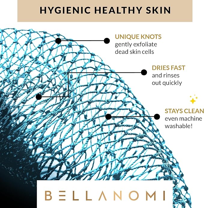 BELLANOMI African Exfoliating Net Sponge, Authentic, Ethically sourced from Nigeria, 45 inches Long, Back Scrubber for Daily use (Baby Blue)