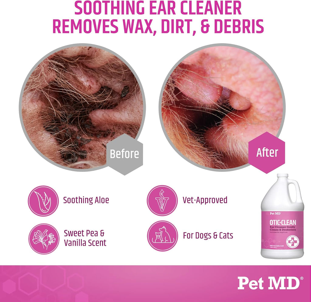 Pet MD Otic-Clean Dog Ear Cleaner - Veterinarian-Formulated Otic Ear Solution for Dogs & Cats - Pet Ear Cleaner for Itch, Odor, & Wax Buildup - Deodorizing Cat Ear Cleaner Solution - 1 Gallon