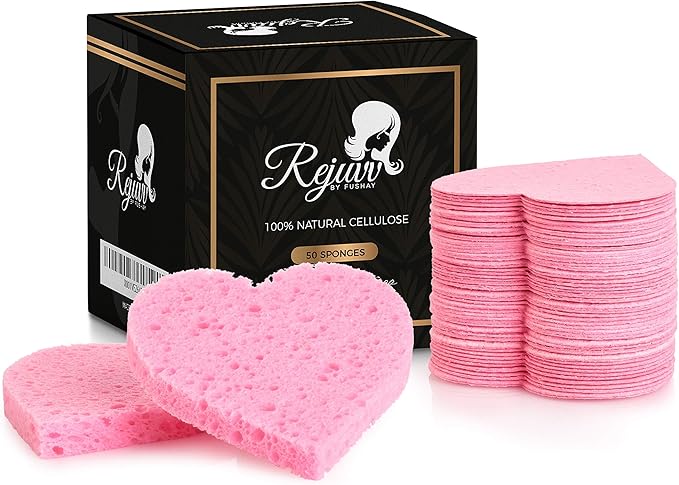 Compressed Facial Sponges 50 Count – Natural Cellulose Sponges for Estheticians, Face Cleansing, Exfoliating & Makeup Removal – Professional Spa-Grade, Expands in Water (Rejuvv by Fushay)