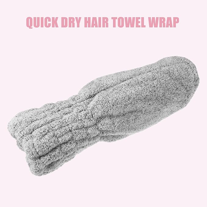 VOCOSTE Charcoal Fiber Hair Drying Towel Dry Cap, Lightweight Strong Absorbent, for After Bath Drying Hair, Light Gray