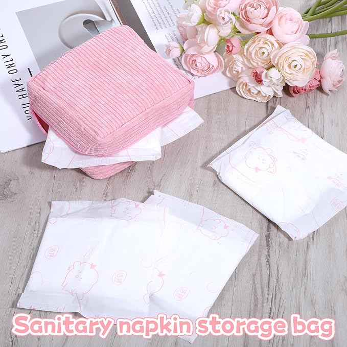 2 Pcs Menstrual Bags for Teen Girls, Period Bag for Teen Girls, Mini Corduroy Travel Period Bag for Sanitary Napkin, Corduroy Sanitary Napkin Storage Bags Tampon Holder for Women Purse