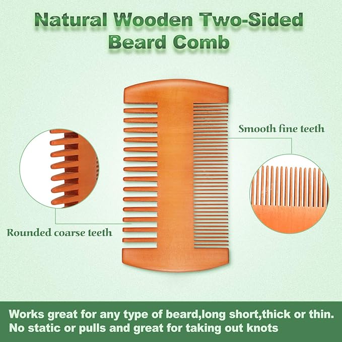 3 Pieces Beard Comb for Men Natural Sandalwood Wooden Mustaches Combs Dual Action Teeth Beard Comb with 3 Pieces Pocket Faux Leather Case for Beards Mustaches(Yellow)