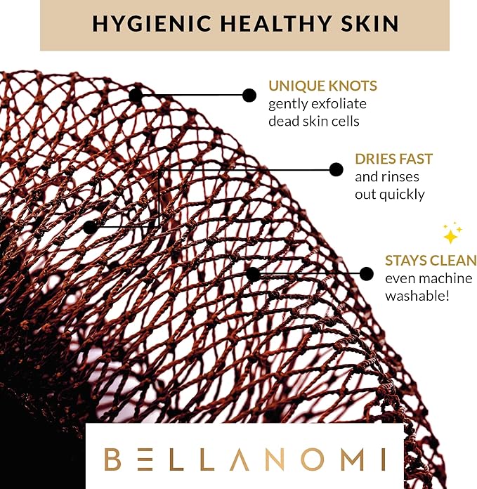 BELLANOMI African Exfoliating Net Sponge, Authentic, Ethically sourced from Nigeria, 45 inches Long, Back Scrubber for Daily use (Copper Brown)