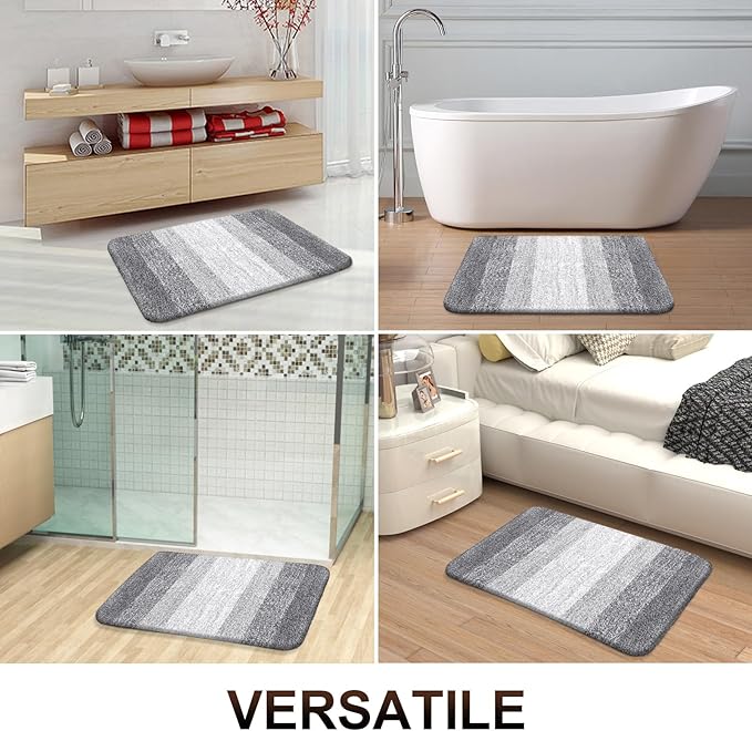 OLANLY Bathroom Rugs Sets 3 Piece, Soft Absorbent Microfiber Bath Mats and U-Shaped Contour Toilet Rug, Plush Shaggy Bath Mat Set for Bathroom (36"x24"+24"x16"+24"x20", Light Grey)