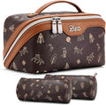BOYATU Travel Makeup Bag Cosmetic Bags for Women: 3 Pcs Set Portable Make up Bag with Handle - PU Leather Toiletry Bags with Compartments - Makeup Organizer for Travel Essentials(L-1-Brown)