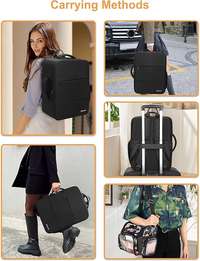 Relavel Makeup Bag Travel Train Case Makeup Backpack with 4 Clear Bags & Makeup Brush Case, Professional Makeup Artist Kit Set Bags, Cosmetics Storage Organizer Box with Adjustable Dividers, Black