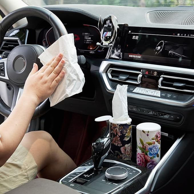 Car Tissues Cylinder Holder with Facial Tissue, Round Car Tissues Holder with Cap,Suitable for Car Cup Holder,Travel Tissue Tubes Box Container,Car Box Container(4 Pack, 200 Sheets)