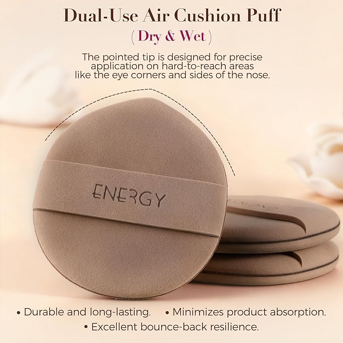 ENERGY Flat Foundation Brush with Mirror, Powder Puff & Mixing Palette 4-in-1, Travel Kabuki Makeup Brush for Liquid or Powder Cream Foundation, Magnetic Portable Kabuki Brushes On-The-Go Small White