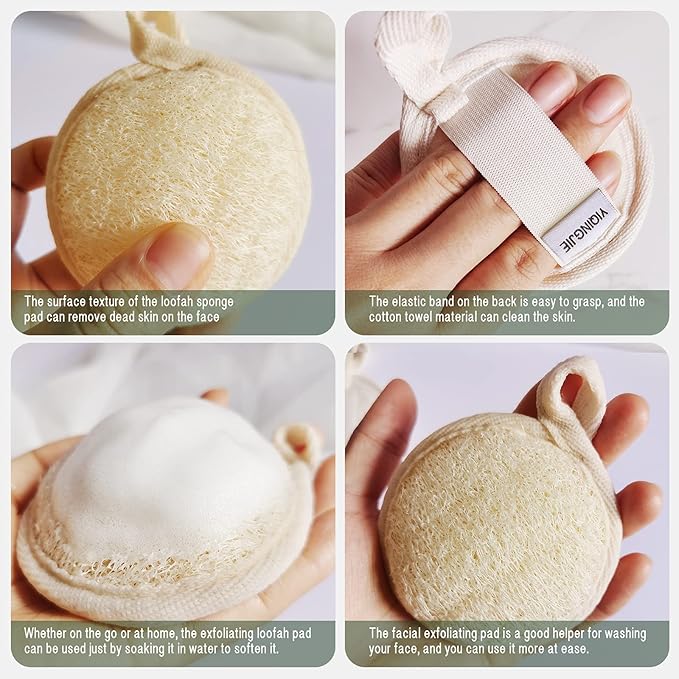 Face Exfoliating Loofah Pad Scrubber, Soft and Easy Foaming Facial Loofah Makeup Remover Sponge（ 4 Pack） Clean Pore and Blackhead Sponge Pad, Brown