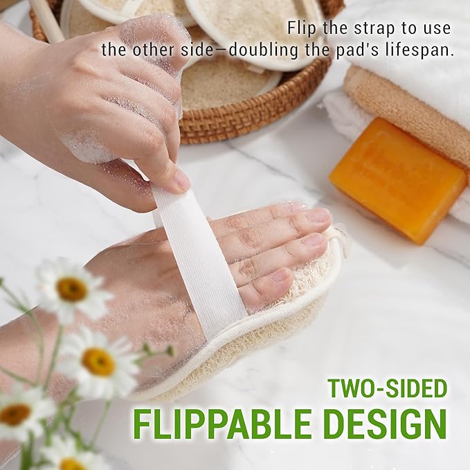 Vietnamese Natural Loofah Exfoliating Body Scrubber Pads, 100% Plant-Based Shower Luffa Sponge, Bath Loofah for Women Men (2, Pack of 2)