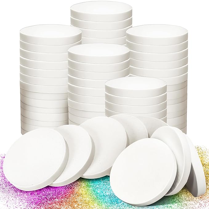 MotBach 60 PCS White Round Makeup Sponge, Cosmetic Sponge Round Foam Pad Eye Facial Powder Puff, Beauty Makeup Foundation Powder Blender for Women Lady All Skin Types Wet and Dry Dual Use