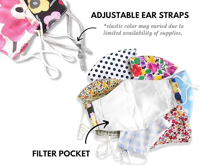 HOPE LOVE SHINE Face Mask Adjustable Filter Pocket Reusable Breathable Washable Cloth Mask Face Masks for Women Men - 5 Pack