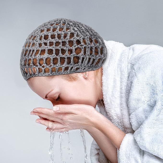Geyoga 4 Pieces Mesh Crochet Hair Net Rayon Knit Snood Hat Thick Short Women Hairnet Snoods Cover Ornament for Sleeping (Gray)