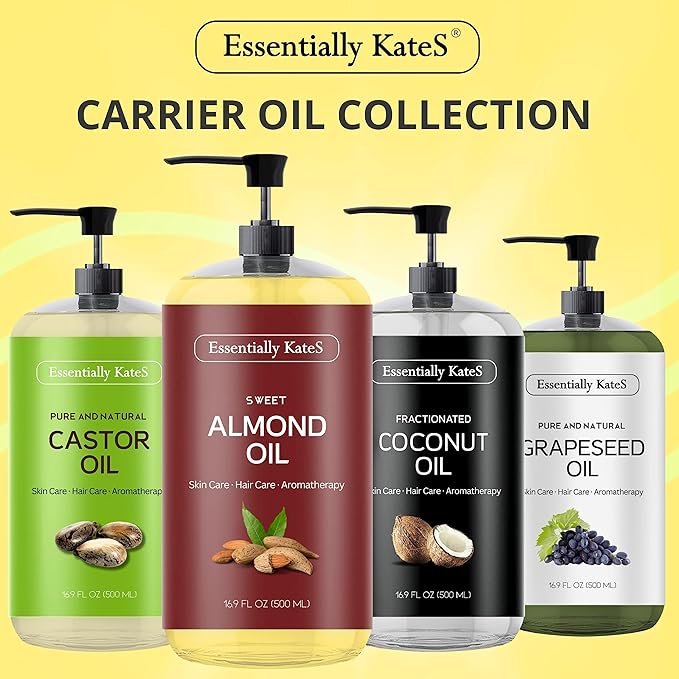 Essentially KateS Sweet Almond Oil 33.8 Fl Oz - Pack of 2 x 16.9 Fl Oz - 100% Pure and Natural - Conditioning, Moisturizing & Nourishing - No Greasy Feel - A Natural Vit. E source