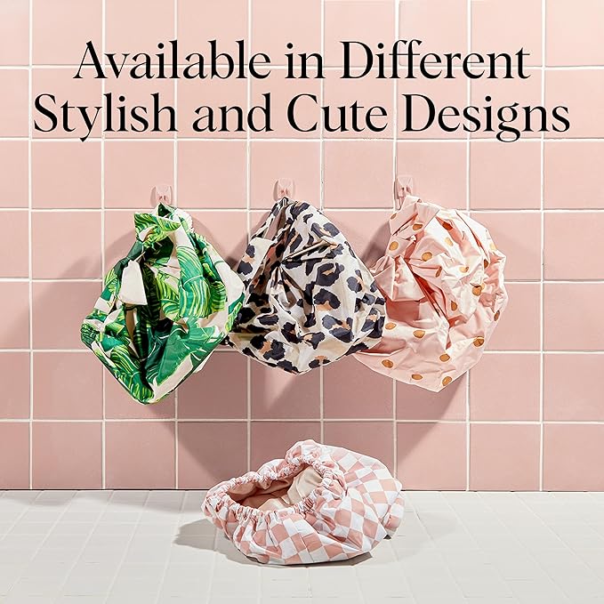 Kitsch Luxury Shower Caps for Women Reusable Waterproof - Large Shower Cap for Women, Non-slip, Quick-dry Hair Cap for Long and Short Hair, Comfortable and Stylish Design - Cherry Print