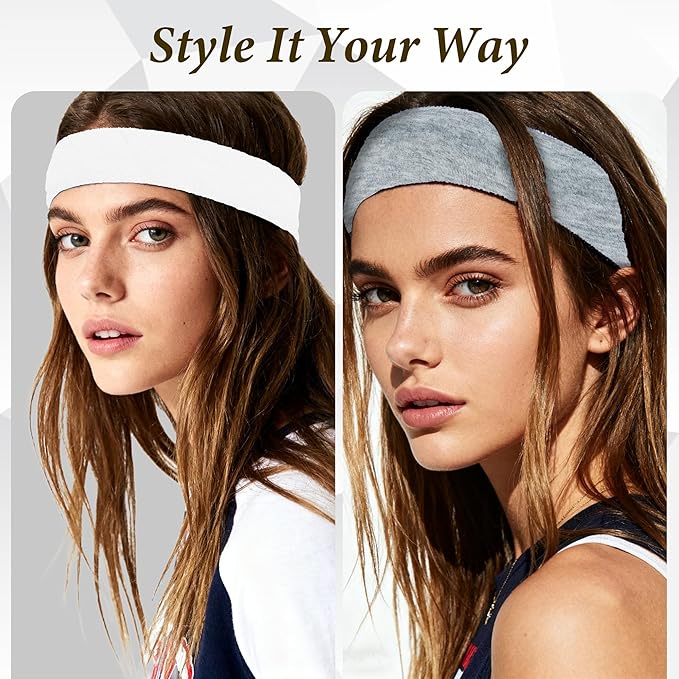 Headbands for Women Non-Slip Workout Hair Bands, 6 Pack Stretchy Athletic Soft Sweatbands, Elastic Cloth Fabric Headband, Fashion Head Bands for Yoga Running Sports Gym Sports Exercise