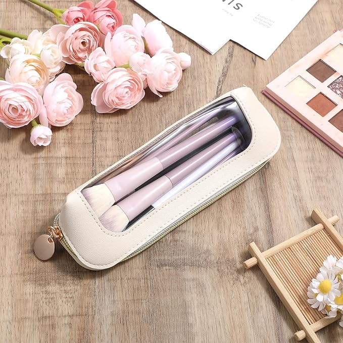 Clear Makeup Bag PU Leather Mini Makeup Pouch Transparent Portable Makeups Brush Case Travel Cosmetic Bag Waterproof Cosmetic Organizer Pouch with Zipper for Women Travel Office Home Makeups Storage