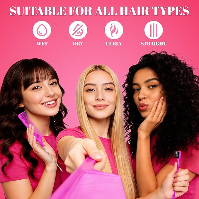 SALONSILK 6PCS Professional Comb Set, Edge Brush Wide Tooth Rat Tail Fine Tooth Hair Combs for Women&Men, Braiding Cutting Barber Styling Curly Parting Set for Curls, Natural Black Hair