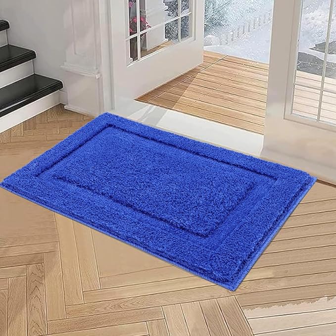 SHACOS Soft Fluffy Bathroom Runner Rugs Set of 3 Bath Mats with U Shape Toilet Rugs Non Slip Washable Bath Rugs Absorbent Bathroom Carpet for Shower Tub, Royal Blue