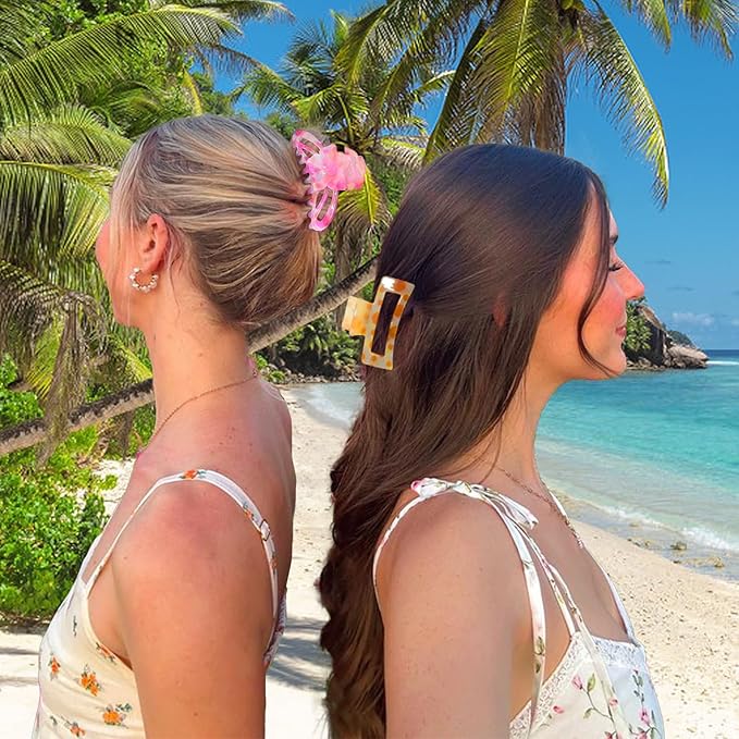 Hair Clips for Women,6PCS Big Flower Claw Clips for Thick Thin Hair,Strong Hold Cute Hair Accessories for Girls,Nonslip Beach Vacation Essentials Summer Accessories (vivid)