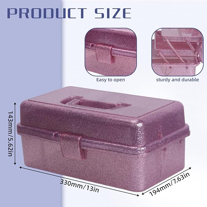 3-Tier Stackable Storage Organizer Box | Portable Multi-Use Tackle Box for Art Supplies, Makeup & Sewing Kits | Durable Design w/Adjustable Compartments (Pink&Red)