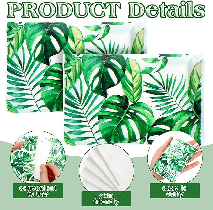 Geyee 50 Packs Tissue Travel Size Facial Paper Napkins Travel Packs Disposable Pocket Tissues for Wedding Guest Traveling School Purse Home Supplies, 500 Sheets 3 Ply(Palm Leaves)
