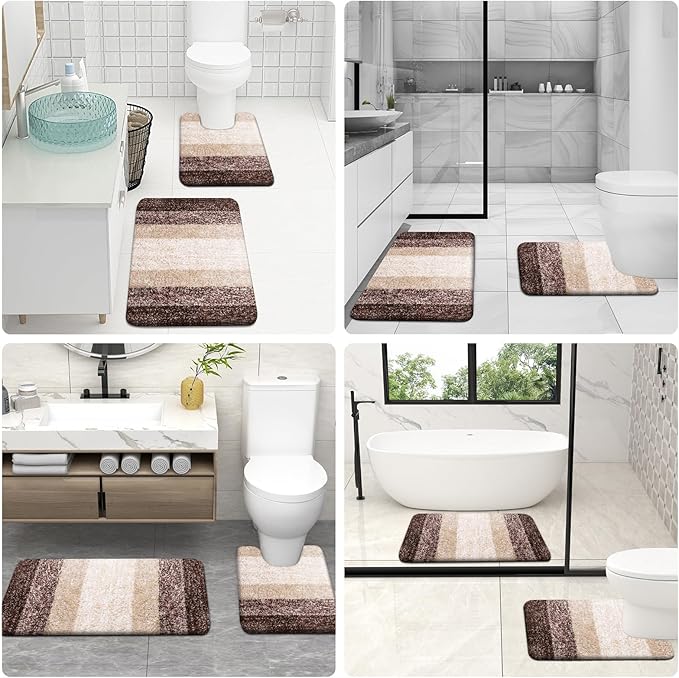 OLANLY Bathroom Rug Set 2 Piece, Soft Absorbent Microfiber Bath Rug Set, Non-Slip, Machine Wash Dry, Plush Shaggy Bath Mats for Bathroom (30"x20"+24"x16", Brown)