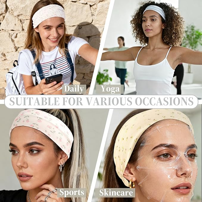 Yoga Headbands for Women, Non Slip Elastic Sweat Hairbands, Solid Color Head Accessories Headscarves Hair Hoop, Sweat-Absorbing Hairbands for Sports, Fitness, Running