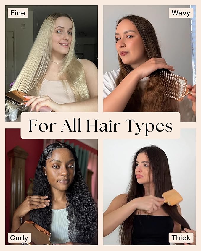Lily England Paddle Hair Brush for Women with All Hair Types - Professional Hairbrush for Blow Drying, Detangling & Straightening - Smooth Brush with Gel Handle for Easy Grip, Rose Gold-White