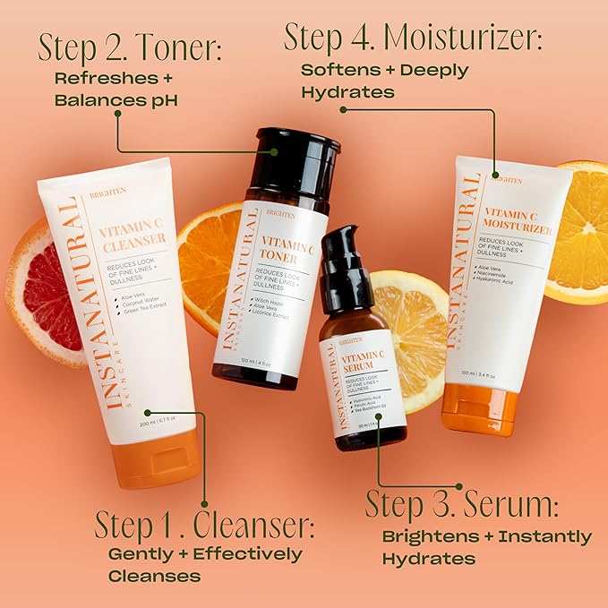 InstaNatural Vitamin C Face Serum with Hyaluronic Acid & Ferulic Acid | Brightening & Hydrating Formula for Radiant, Smooth-Looking Skin - 2 FL Oz