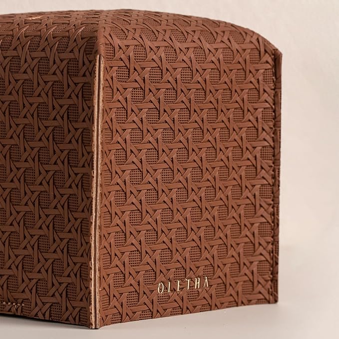 OLETHA Square Tissue Box Cover - Aesthetic Desk Decor for Room, Home & Office - Tissues Cube Boxes Holder - Lattice Patterns, Tan