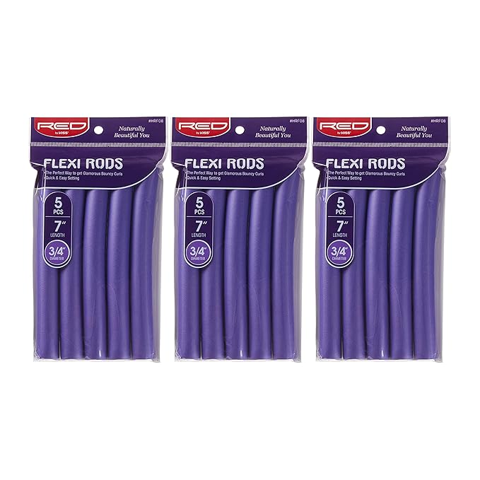 Red by Kiss Flexi Rods 7", 3/4" Diameter - Heatless Hair Curler for 90S Glamorous Bouncy Curls Beach Waves, No Slips, Sleep Styler (5 PCS x 3 Packs)