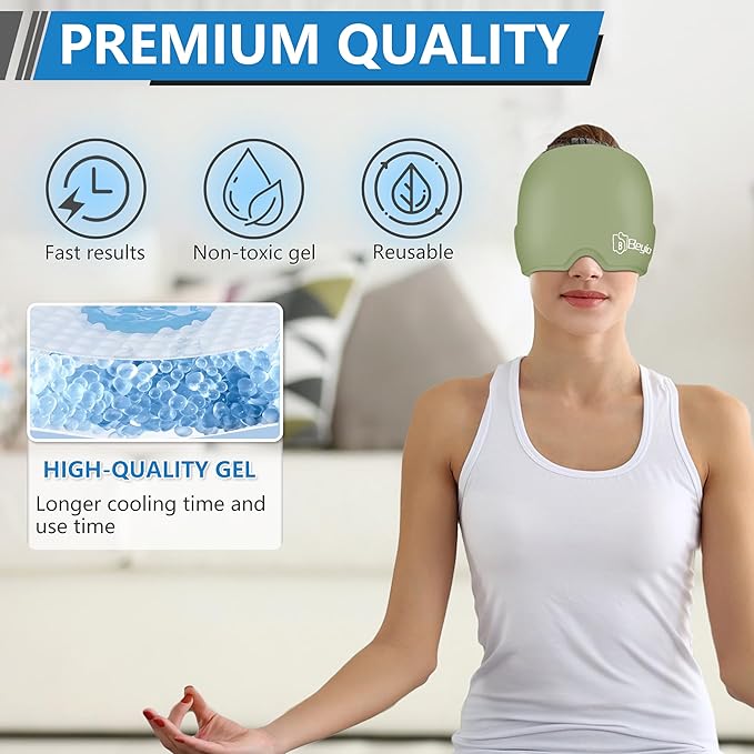 Migraine Relief Cap, All Around Gel Covered Reusable Headache Relief Cap, Black Migraine Cap for Headache Relief, Puffy Eyes (Green)