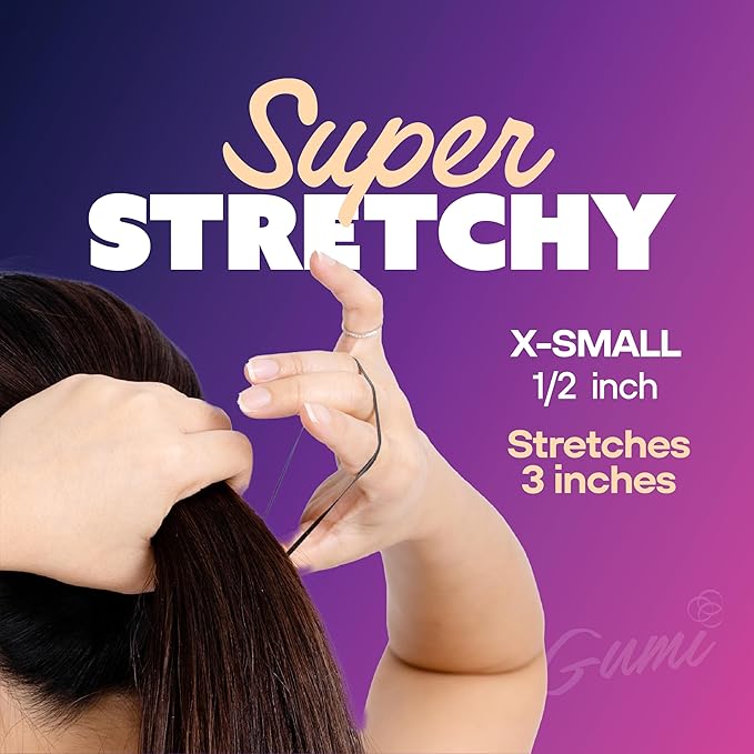 Black Elastics 1/2 inch Hair Band Extra Small for Thick or Thin Hair