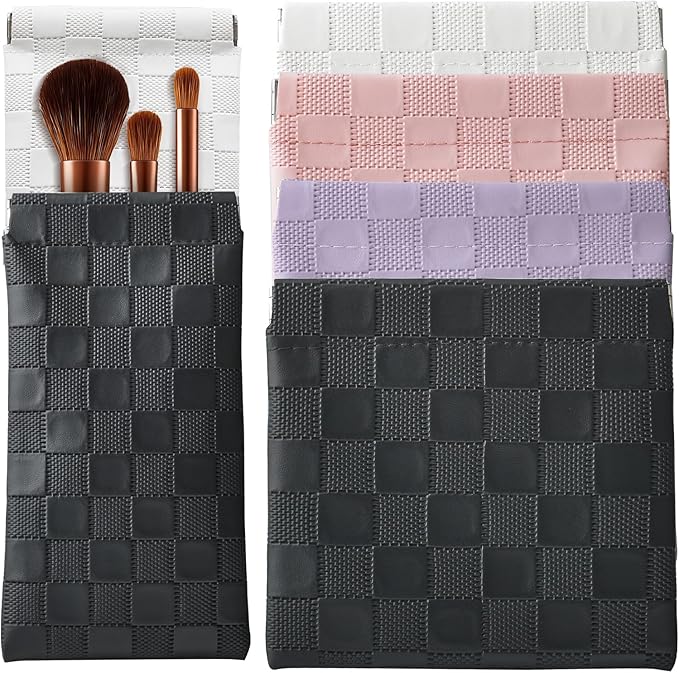 6 Pack 2 Sizes Small Makeup Bag for Purse, Checkered Snap Closure Pouches for Purse, PU Leather Coin Purse for Women, Mini Organizer for Cosmetics Electronics Change, Daily Commute & Travel