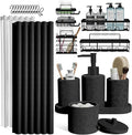 Clara Clark Bathroom Set - Black Bathroom Accessories Set, 24PC Bathroom Accessory Set, Bathroom Sets with Shower Curtain Set, Adhesive Corner Shower Caddy Hanging & Soap Dispenser
