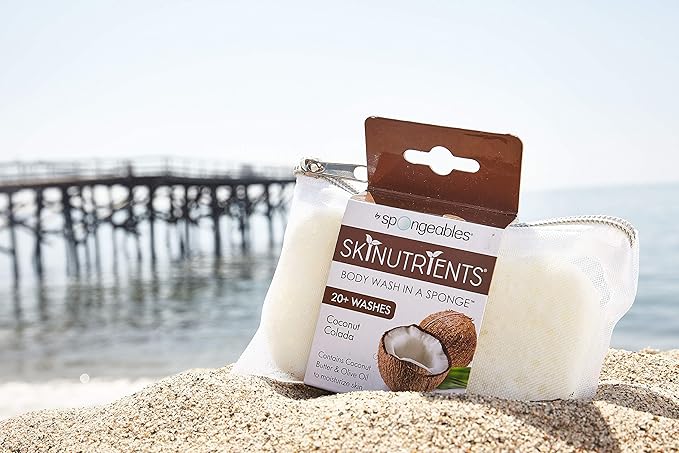 Spongeables Skinutrients Anti-Cellulite Body Wash in a Sponge, Spa Cellulite Massager, Reduce The Appearance of Cellulite, Moisturizer and Exfoliator, Colada Coconut, 1 Count