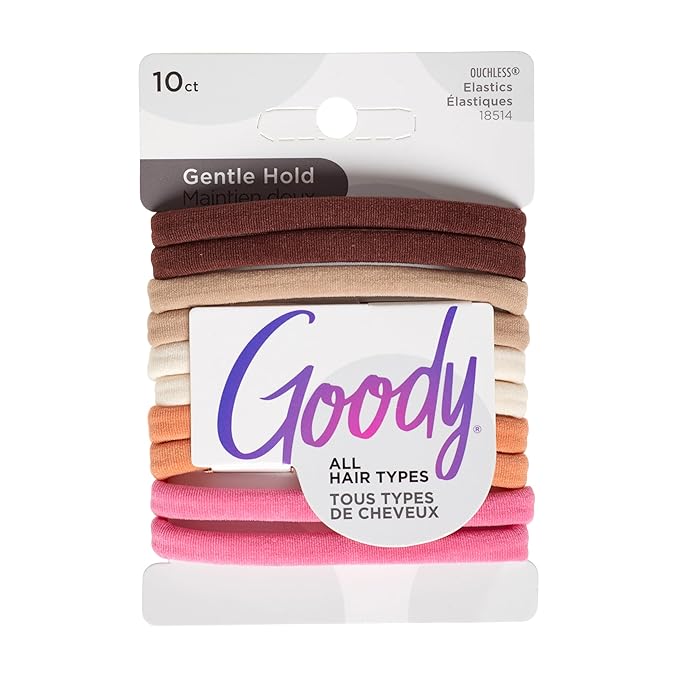 Goody Ouchless Seamless Hair Elastics, 10 Ct,Warm Tones, Damage-Free Gentle Hold Ties, No Snag or Pull, For All Occasions, Chic Styling Accessories for Women & Men, All Hair Types