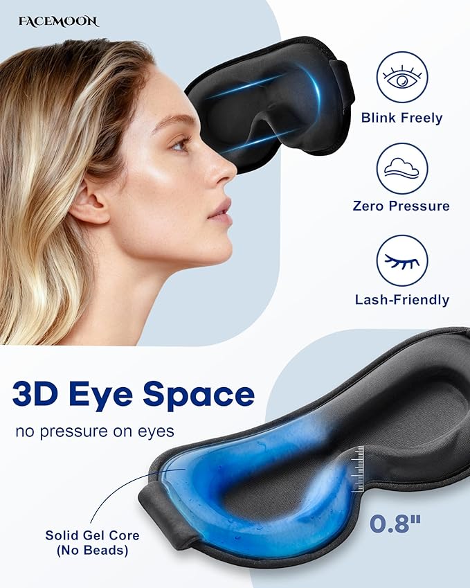 3D Weighted Cooling Gel Eye Mask for Sleeping, 6oz Gel-Weighted Sleep Mask, 100% Blackout, Gentle Pressure & Cold Relief for Migraine, Headache, Ice Cold Gel for Puffy Eyes, Eye Care, Women Men