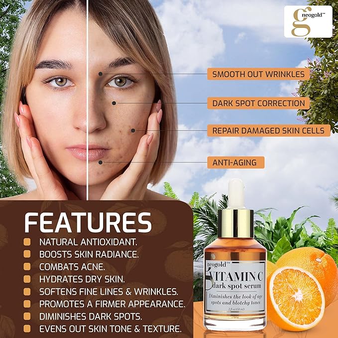 Brightening Vitamin C Face Serum Anti Aging Eye Serum | Fragrance Free Potent Vitamin C Face Moisturizer Facial Serum For Women, Acne, Dark Spot Treatment, Wrinkles, Uneven Skin Tone, 2 Fl Oz