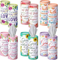 Outus 12 Pack Car Tissue Holder Cylinder, Decorative Round Tissue Box for Car Cup Holder, Refillable Facial Tissues with Floral Bible Verse Design for Home Office Travel