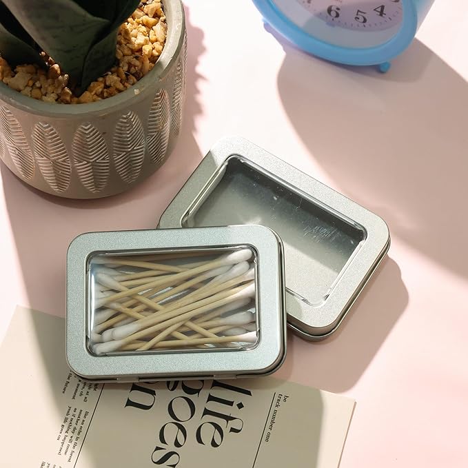 2 PCS Portable Cotton Swab & Floss Holder,Travel-Size Empty Metal Containers with Dustproof Lids for Cotton Swabs, Floss Picks, Hair Ties, and Small Items(Silver)