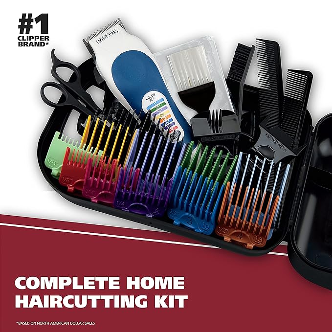 Wahl Clipper USA Color Pro Complete Haircutting Kit with Easy Color Coded Guide Combs - Corded Clipper for Hair Clipping & Grooming Men,Women,& Children - Model 79300-1001M,(Pack of 8)