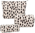 3 Pcs Makeup Bag Cosmetic Bag Set for Girls Women Travel Organizer Bathroom Toiletry Pouch Large Capacity Storage Bag (Leopard Beige)