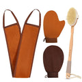 4-in-1 Self Tanner Applicator Kit - Self Tanning Mitt with Long Handle Body Brush for Back Exfoliating and Streak-free Self Tan