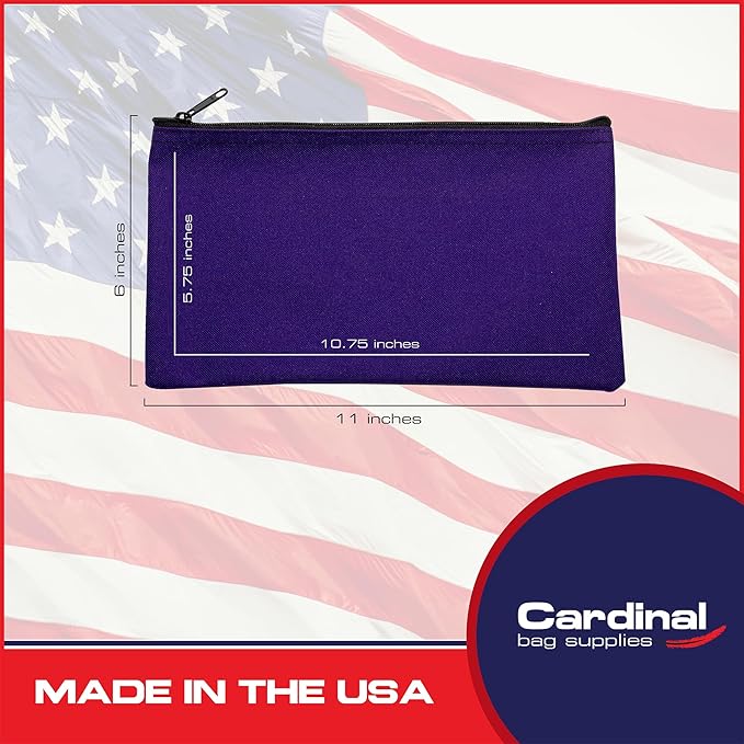 Multipack of 2 Compact Zipper Cloth Pouches, Zipper Bag, Travel Toiletry, Cosmetics, Stationary Case, 11 x 6 inches (Purple)